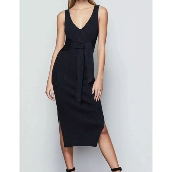 Good American Rib Knit Tie Waist Midi Dress - Picture 1 of 6